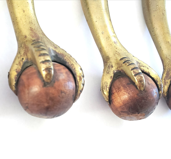 Antique Ball and Claw Foot Terminals Brass & Wood Set of 4