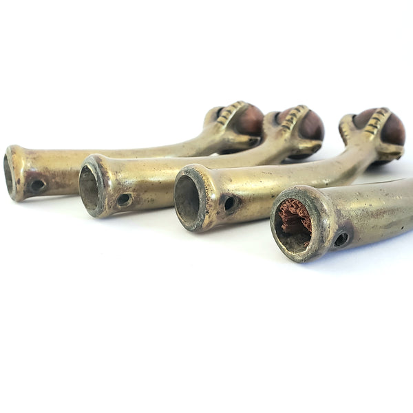 Antique Ball and Claw Foot Terminals Brass & Wood Set of 4