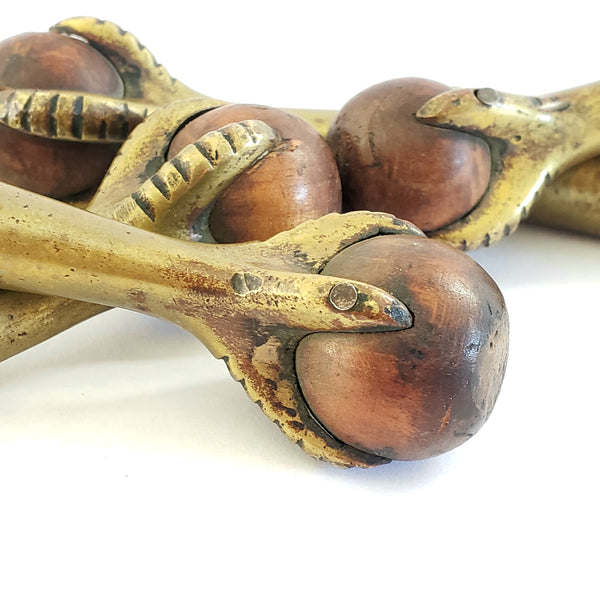 Antique Ball and Claw Foot Terminals Brass & Wood Set of 4