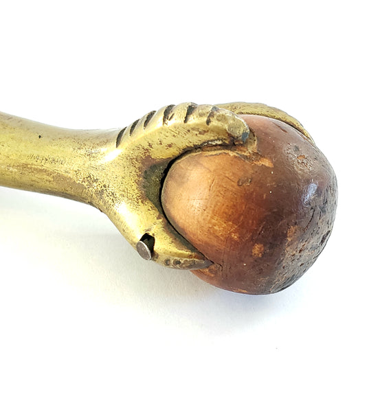 Antique Ball and Claw Foot Terminals Brass & Wood Set of 4