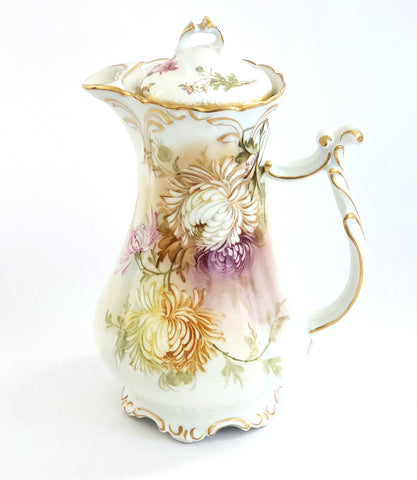 Jean Pouyat Limoges Porcelain Chocolate Pot, Lanternier and JPL c. 1891-1914