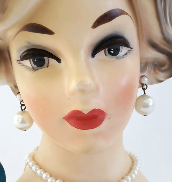 Mid Century Lady Head Vase Planter in Turquoise C7294 by Napcoware 7 1/4 inch