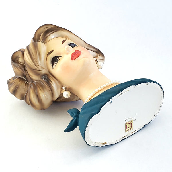 Mid Century Lady Head Vase Planter in Turquoise C7294 by Napcoware 7 1/4 inch