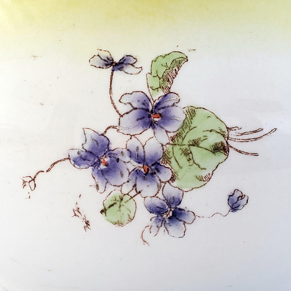 Antique English Chamber Pot Yellow & Purple Violets Lid By Johnson Brothers