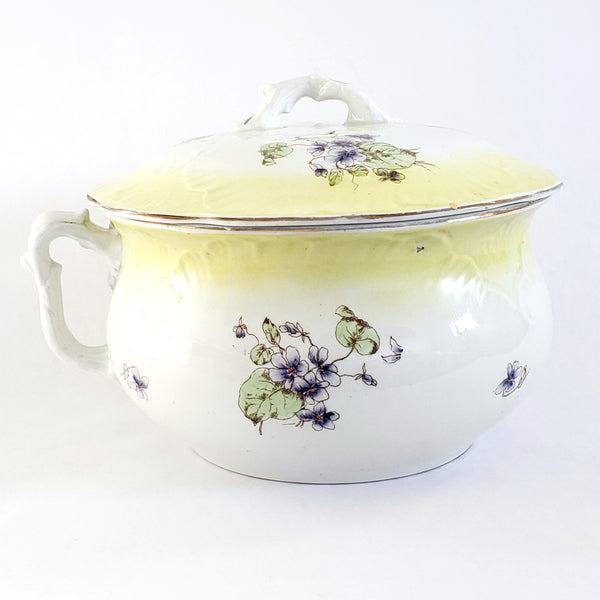 Antique English Chamber Pot with Lid Yellow and Purple Violets By Johnson Brothers