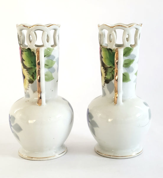 Occupied Japan 6" Floral Vases w/ Articulated Edge and Handles by UCAGCO (Set of 2)