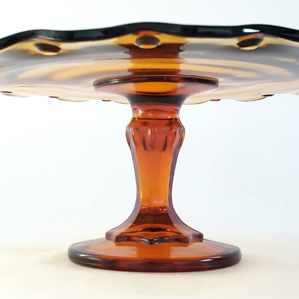Amber Glass Pedestal Cake Stand "Teardrop" by Indiana Glass c. Mid Century