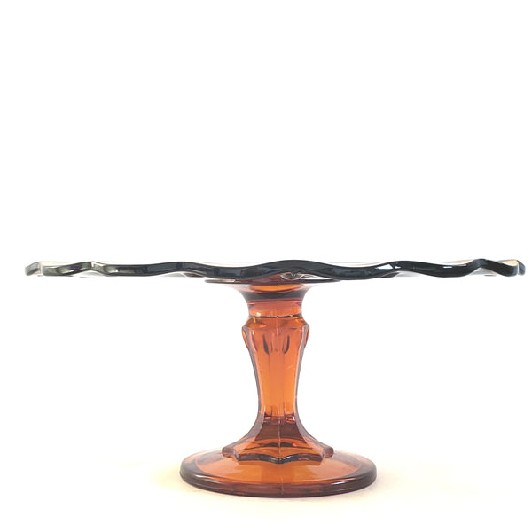Amber Glass Pedestal Cake Stand "Teardrop" by Indiana Glass c. Mid Century