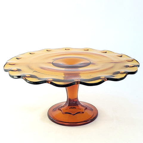 Amber Glass Pedestal Cake Stand "Teardrop" by Indiana Glass c. Mid Century