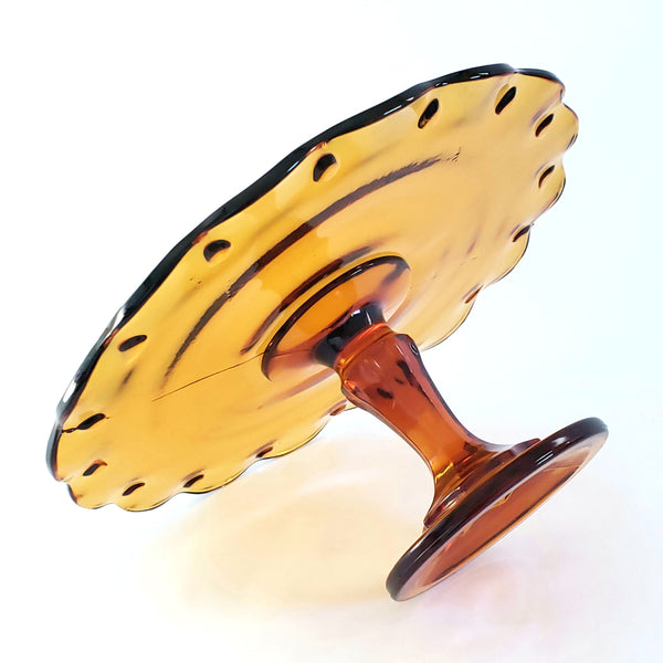 Amber Glass Pedestal Cake Stand "Teardrop" by Indiana Glass c. Mid Century