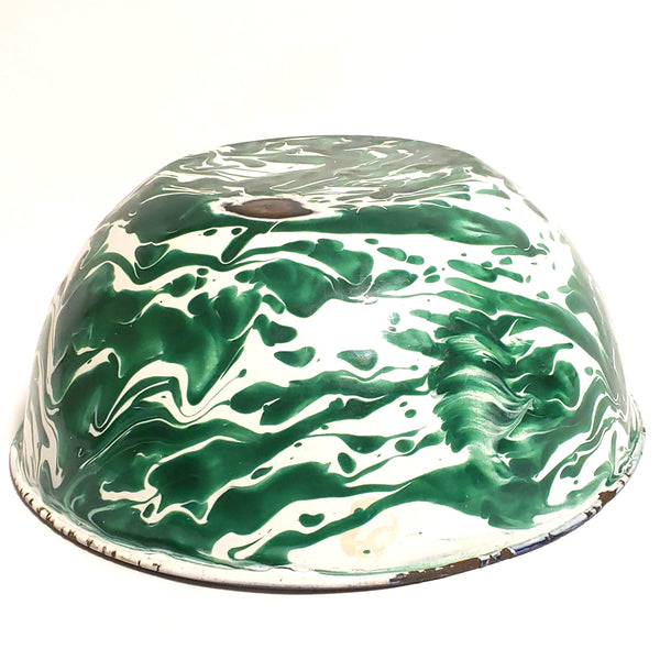 Antique Green and White Swirl Enamelware Mixing Bowl c. 1800-Early 1900