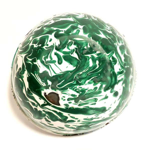 Antique Green and White Swirl Enamelware Mixing Bowl c. 1800-Early 1900