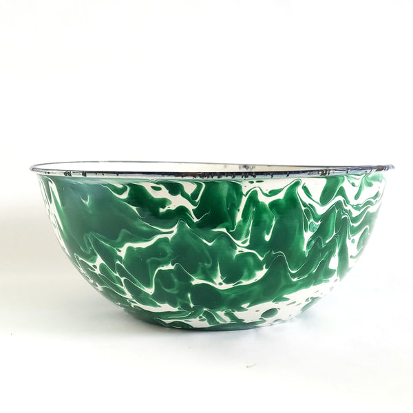 Antique Green and White Swirl Enamelware Mixing Bowl c. 1800-Early 1900