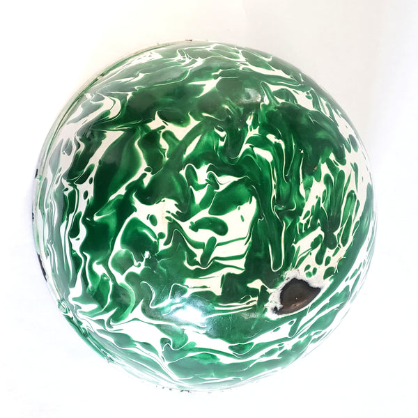 Antique Green and White Swirl Enamelware Mixing Bowl c. 1800-Early 1900