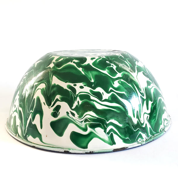 Antique Green and White Swirl Enamelware Mixing Bowl c. 1800-Early 1900