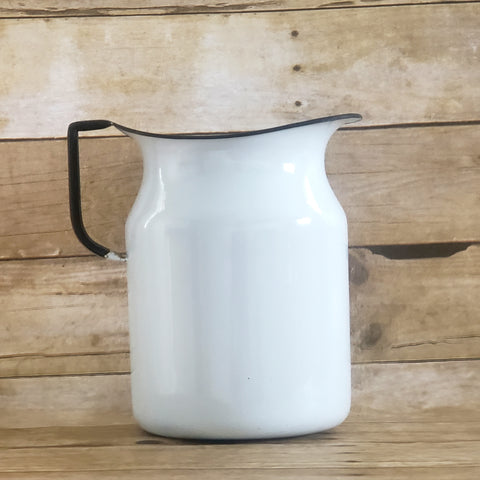 Large 9 inch Farmhouse White Enamelware Pitcher c. 1930's