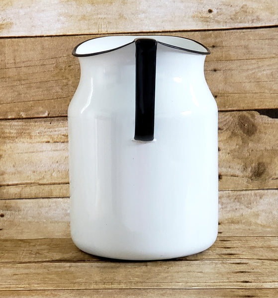 Large 9 inch Farmhouse White Enamelware Pitcher c. 1930's