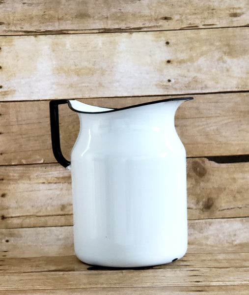 Large 9 inch Farmhouse White Enamelware Pitcher c. 1930's