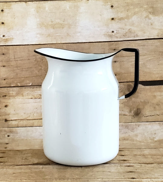 Large 9 inch Farmhouse White Enamelware Pitcher c. 1930's