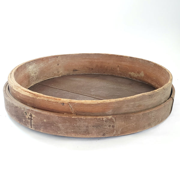 Large 20" Antique Wooden Grain Sieve - Rustic Farmhouse Accent