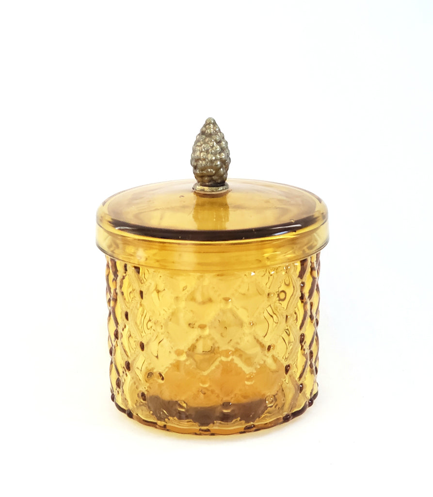 Vintage Amber Quilted Diamond Glass Covered Jar