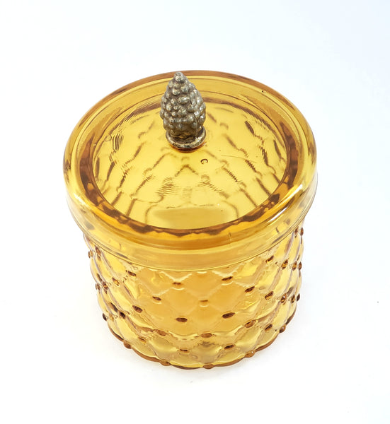 Vintage Amber Glass Quilted Diamond Apothecary Jar