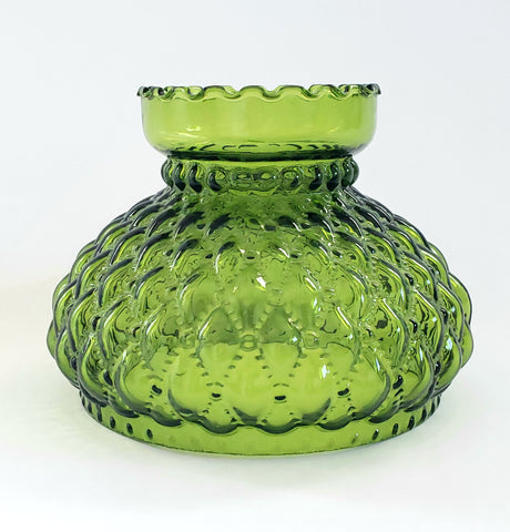 Vintage Green Glass Lampshade Beaded Diamond Quilted Pattern