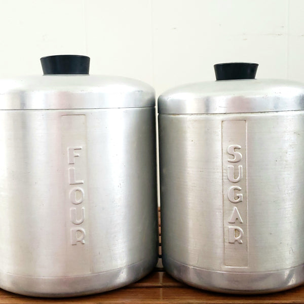 Mid-Century Retro Brushed Aluminum Kitchen Canisters - Set of 4  c. 1950's- 1960's