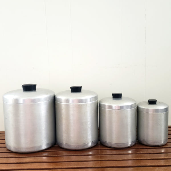 Mid-Century Retro Brushed Aluminum Kitchen Canisters - Set of 4  c. 1950's- 1960's