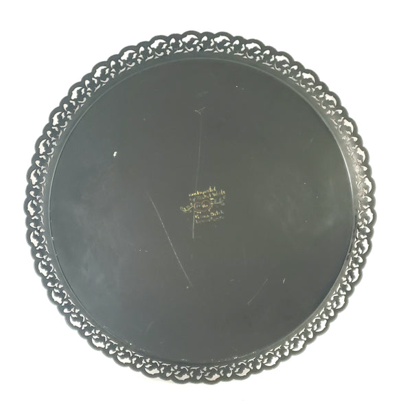 Vintage Hand-Painted Round Tole Tray Metal Open Lace Edge Lancaster PA Signed