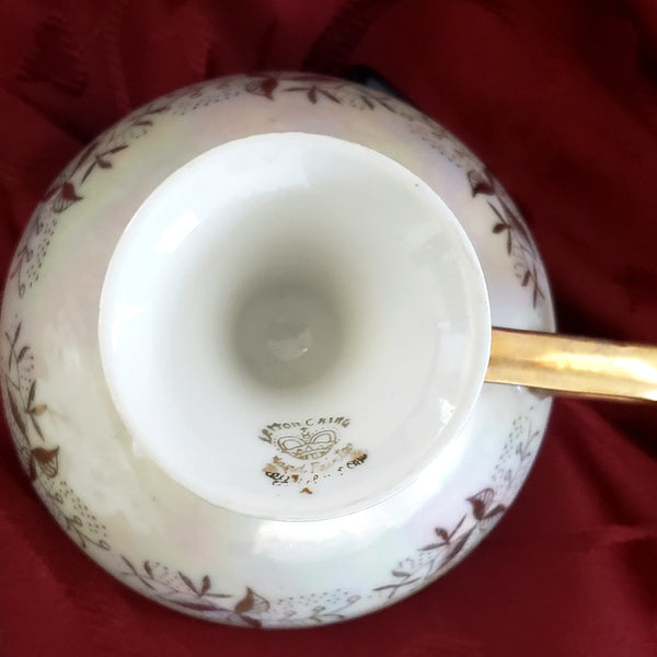 Hand Painted Porcelain Tea Cup and Saucer Magenta and Gold by Lefton #1424