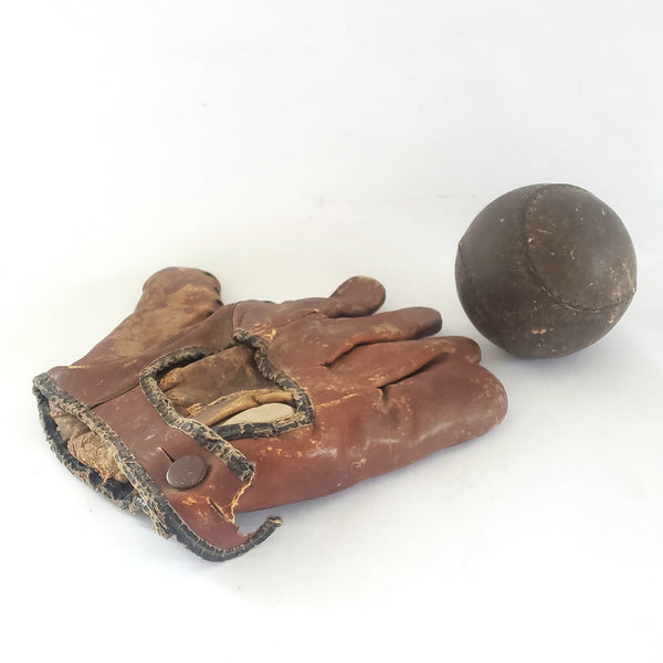 Vintage Split Finger Baseball Glove and Ball, Genuine Cowhide Bill Jurges J A Dubow 391