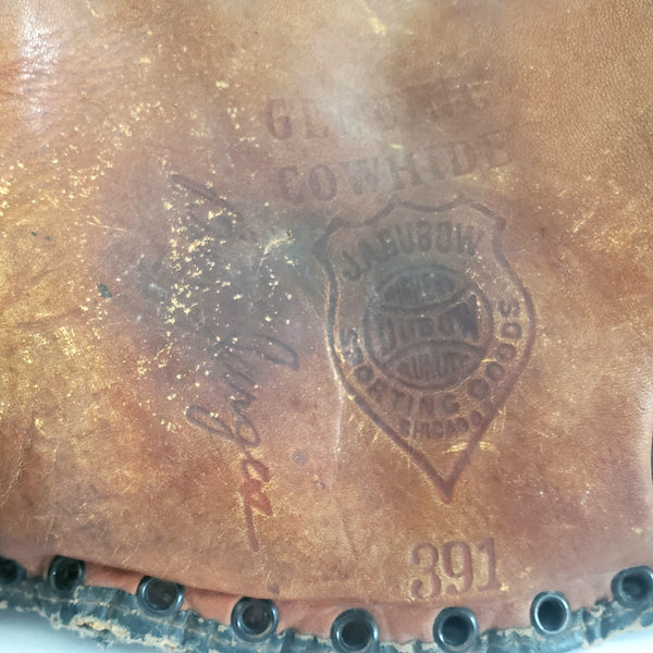 Vintage Split Finger Baseball Glove and Ball, Genuine Cowhide Bill Jurges J A Dubow 391