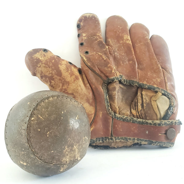 Vintage Split Finger Baseball Glove and Ball, Genuine Cowhide Bill Jurges J A Dubow 391