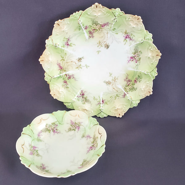 Antique MZ Austria Porcelain Plate and Berry/Fruit Bowl - Floral c. 1884-1909