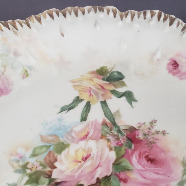 RS Prussia 8 1/2 inch Plate - Hanging Basket of Roses - Red Mark c.  Early 1900's