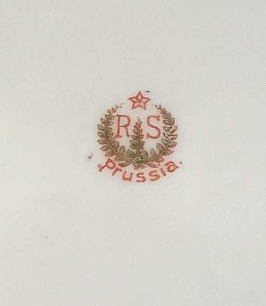 RS Prussia 8 1/2 inch Plate - Hanging Basket of Roses - Red Mark c.  Early 1900's