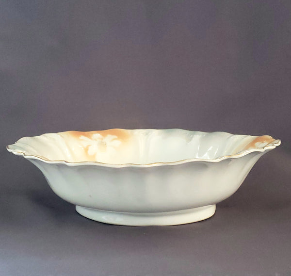 Antique Large 10 3/4 inch Serving Bowl w/ Roses and Iridescent Gloss Finish