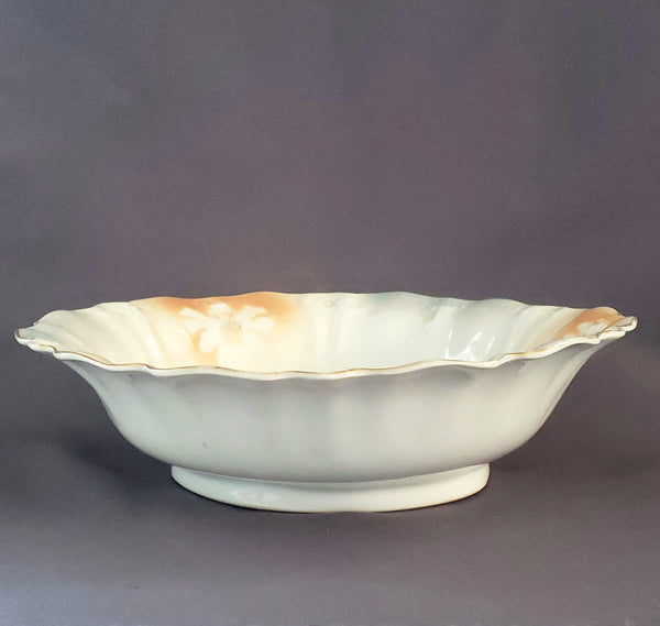 Antique Large 10 3/4 inch Serving Bowl Roses and Iridescent Gloss Finish