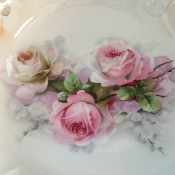 Antique Large 10 3/4 inch Serving Bowl w/ Roses and Iridescent Gloss Finish