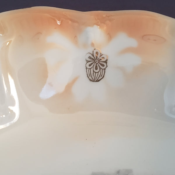 Antique Large 10 3/4 inch Serving Bowl w/ Roses and Iridescent Gloss Finish