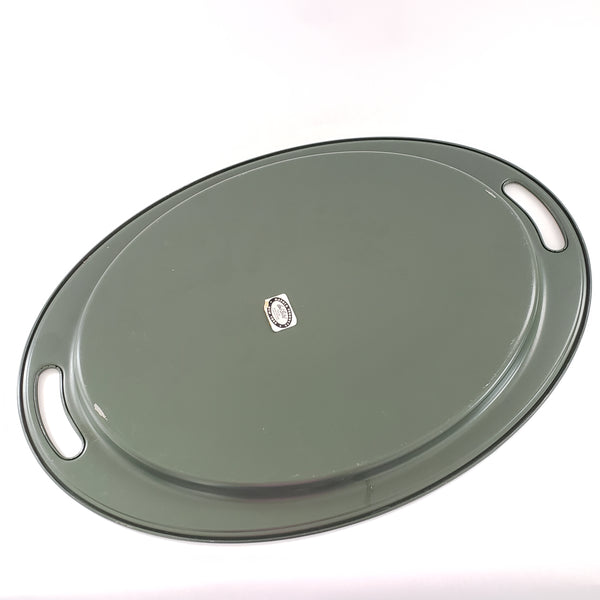 Hand Painted Oval Tole Serving Tray by Nashco Products, Floral on Sage Green c. Mid 20th Century