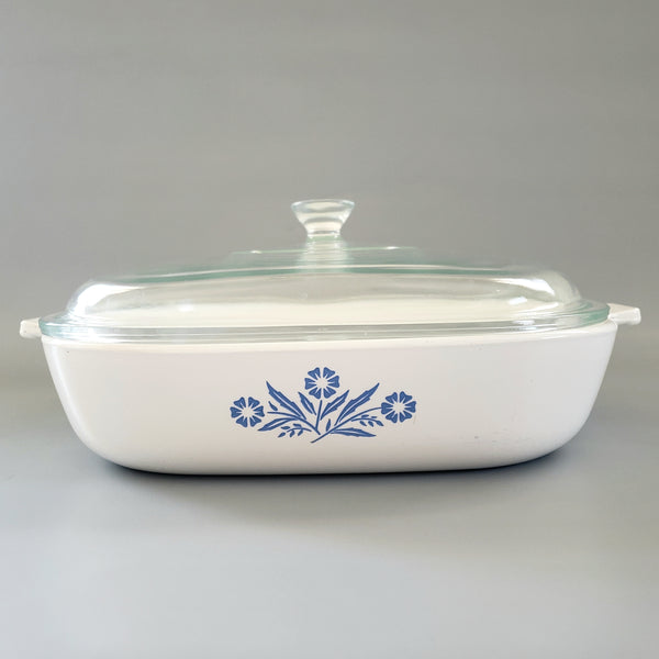 Corning Ware Casserole Dish with Glass Lid 10 inch BLUE CORNFLOWER c. 1966-1969