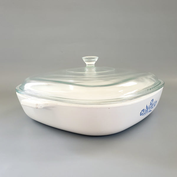 Corning Ware Casserole Dish with Glass Lid 10 inch BLUE CORNFLOWER c. 1966-1969