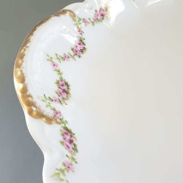 Antique Theodore Haviland Limoges France Porcelain Serving Platter Dish Pink Rose Swag