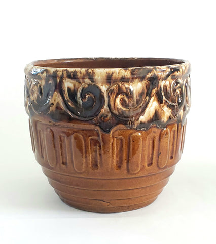 Vintage McCoy 6 1/2" Brown Drip Glazed Pottery Planter Jardinere (NMSSC) Shield 15 Mark