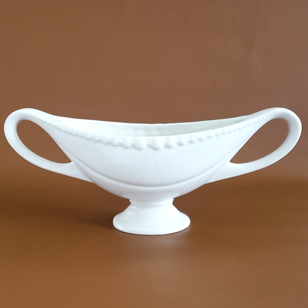 Vintage Oval Creamy White Pedestal Vase Planter - Large Double Handles, England
