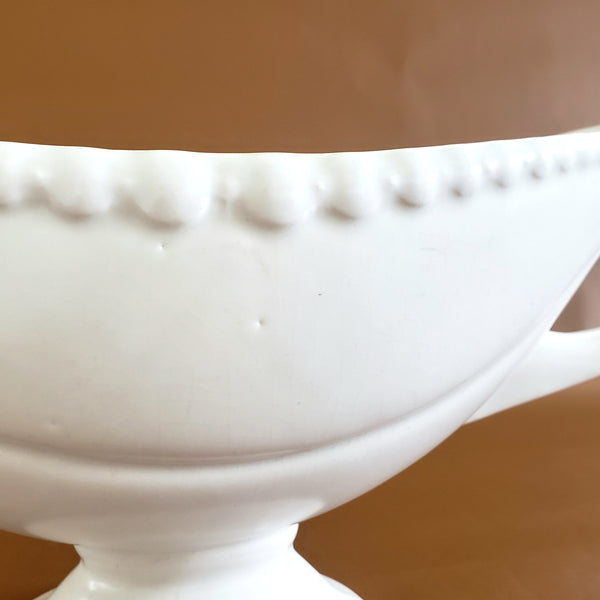 Vintage Oval Creamy White Pedestal Vase Planter - Large Double Handles, England