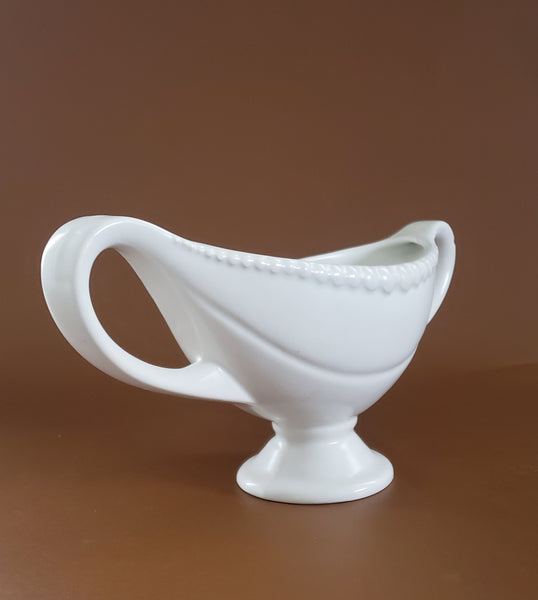 Vintage Oval Creamy White Pedestal Vase Planter - Large Double Handles, England
