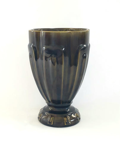 Art Deco Haeger USA Pedestal Pottery Vase Planter 9" Glazed Brown with Green